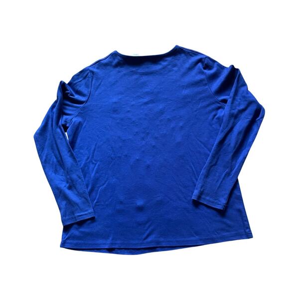 Kim Rogers Blue Holiday Long Sleeve Shirt with Rudolph mittens Santa Hat Cotton - Picture 2 of 6